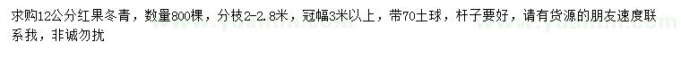 求購12公分紅果冬青