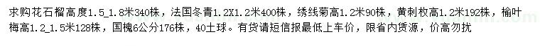 求購(gòu)花石榴、法國(guó)冬青、繡線菊等