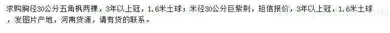 求購胸徑30公分五角楓、米徑30公分巨紫荊