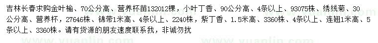 求購(gòu)金葉榆、小葉丁香、繡線菊等