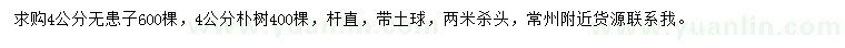 求購(gòu)4公分無(wú)患子、樸樹(shù)