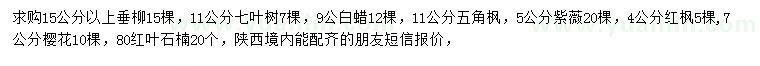 求購垂柳、七葉樹、白蠟等