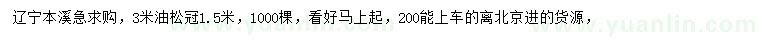 求購冠幅1.5米油松