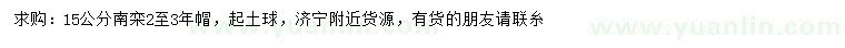 求購15公分南欒