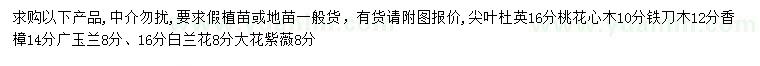 求購尖葉杜英、桃花心木、鐵刀木等