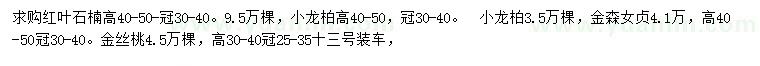 求購紅葉石楠、小龍柏、金森女貞等