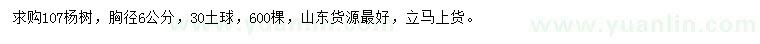 求購胸徑6公分107楊樹