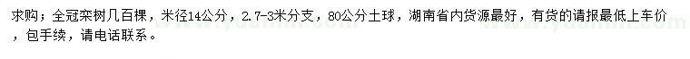 求購米徑14公分欒樹