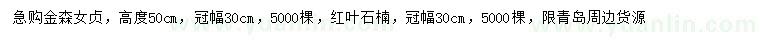 求購(gòu)冠幅30公分金森女貞、紅葉石楠