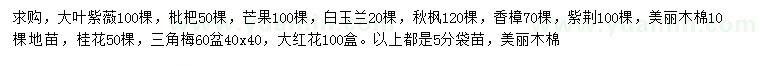 求購大葉紫薇、枇杷、芒果等