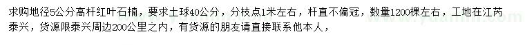 求購地徑5公分高桿紅葉石楠