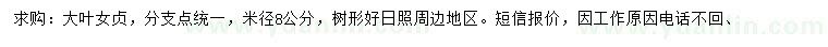 求購(gòu)米徑8公分大葉女貞