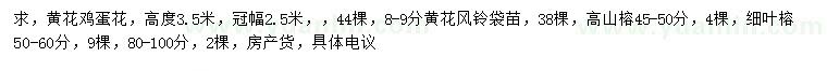 求購黃花雞蛋花、黃花風鈴、高山榕等