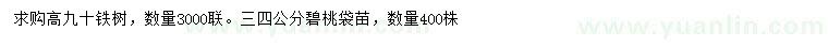 求購高90公分鐵樹、3、4公分碧桃