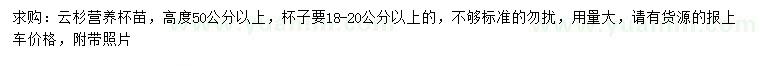求購高50公分以上云杉
