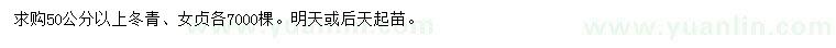 求購(gòu)50公分以上冬青、女貞