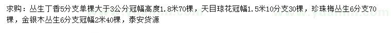 求購叢生丁香、天目瓊花、珍珠梅等