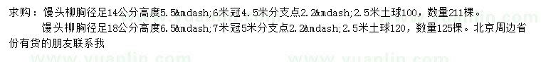 求購(gòu)胸徑14、18公分饅頭柳