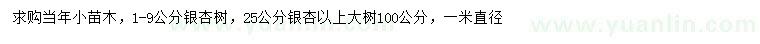 求購當年銀杏小苗