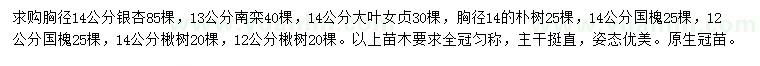 求購銀杏、南欒、大葉女貞等 