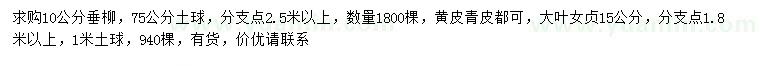 求購(gòu)10公分垂柳、15公分大葉女貞
