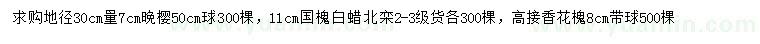 求購晚櫻、國槐、白蠟等