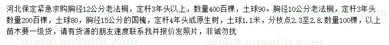 求購胸徑10、12公分老法桐、15公分國槐