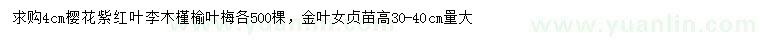 求購(gòu)櫻花、紫葉李、紅葉李等