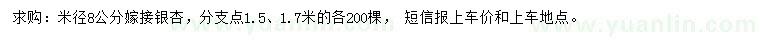 求購米徑8公分嫁接銀杏