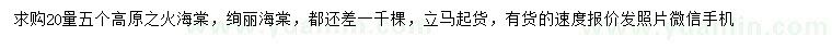求購20量5公分高原之火海棠，絢麗海棠