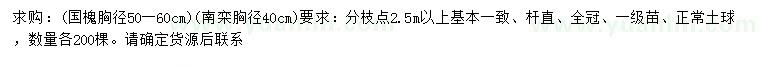 求購(gòu)胸徑50-60公分國(guó)槐、胸徑40公分南欒