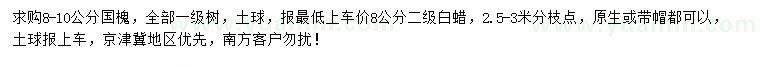 求購8-10公分國槐、8公分白蠟