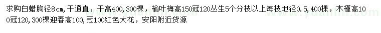 求購(gòu)白蠟、榆葉梅、木槿等