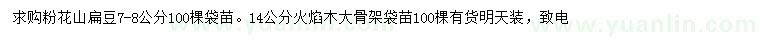 求購7-8公分粉花山扁豆、14公分火焰木