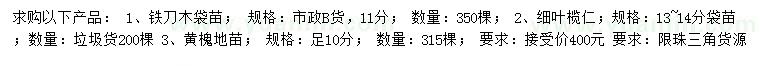 求購鐵刀木、細(xì)葉欖仁、黃槐