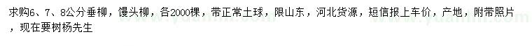 求購6、7、8公分垂柳、饅頭柳