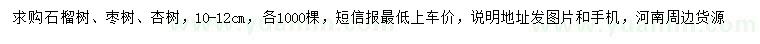 求購石榴樹、棗樹、杏樹