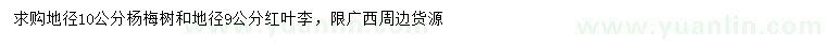 求購地徑10公分楊梅樹、9公分紅葉李