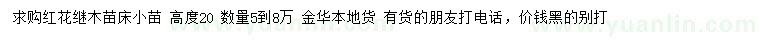 求購高20公分紅花繼木小苗