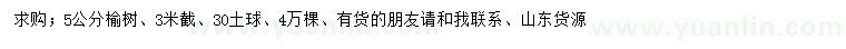 求購(gòu)5公分榆樹