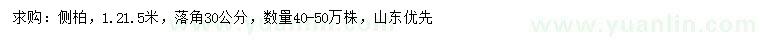 求購(gòu)1.2-1.5米側(cè)柏、30公分落角
