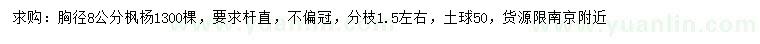 求購胸徑8公分楓楊
