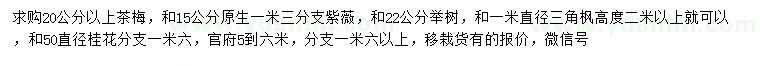 求購茶梅、紫薇、桂花