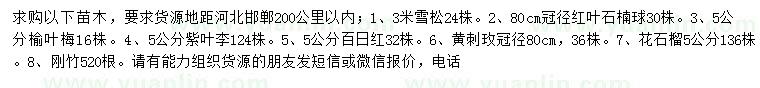 求購雪松、紅葉石楠、榆葉梅等