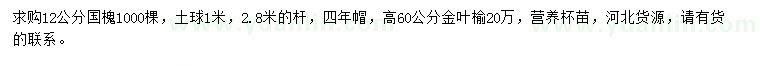 求購12公分國槐、高60公分金葉榆
