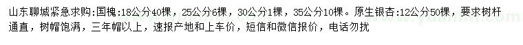 求購18、25、30、35公分國槐、12公分原生銀杏