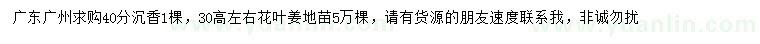 求購40公分沉香、高30公分花葉姜