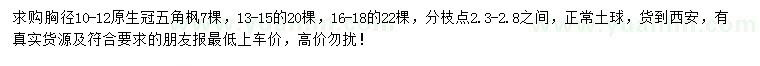 求購(gòu)胸徑10-12、13-15、16-18公分五角楓