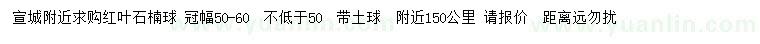 求購冠幅50-60公分紅葉石楠球