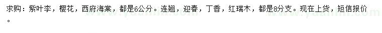 求購紫葉李、櫻花、西府海棠等